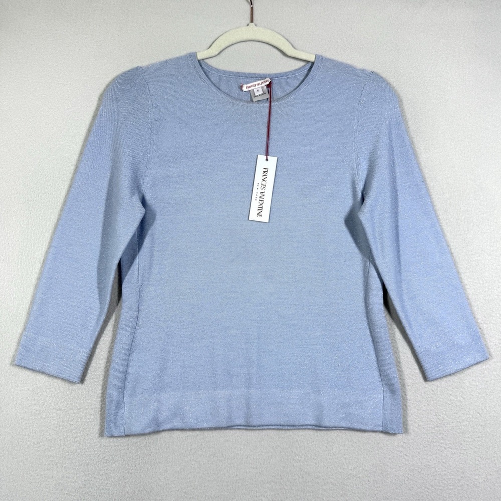 Frances Valentine Sweater Womens Small Rebekah Lurex Knit Blue 3/4 Sleeve NWT